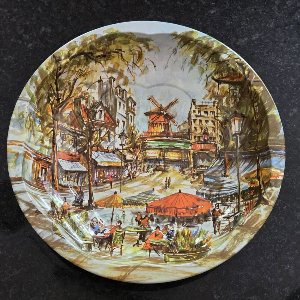 Vintage Daher Decorated Ware Metal Serving Tray Paris France Moulin Rouge